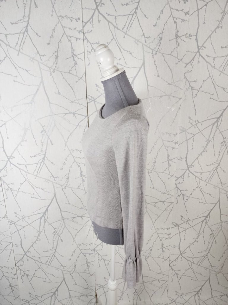Club Monaco Gray 100% Wool Knit Boat Neck Cinch Bell Sleeve Sweater — image 3 of 6